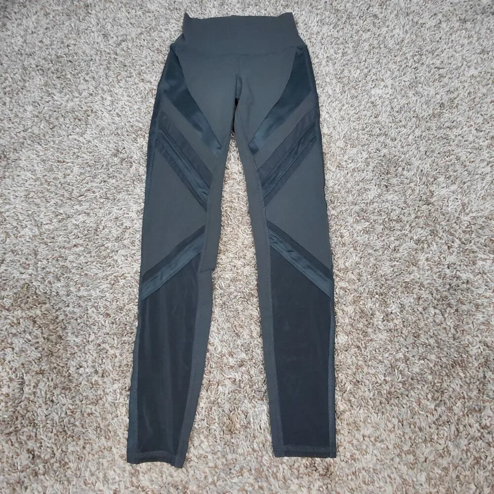 Alo Yoga Pants Womens XXS 2XS Gray Epic Leggings Sheer Mesh Gym Workout